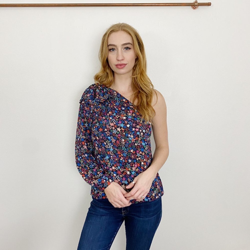 J. Crew Kaleidoscope Star Print one Shoulder Blouse Size 8 - Picture 4 of 4